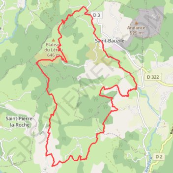 Saint-Bauzile et Plateau de Lérou au départ de Riboulas (07) GPS track, route, trail
