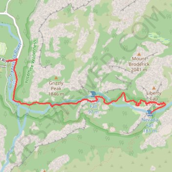 Vernal Fall and Nevada Fall GPS track, route, trail