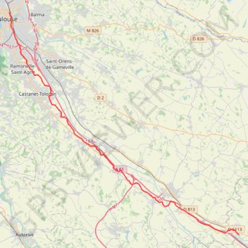 De Toulouse au seuil de Naurouse GPS track, route, trail