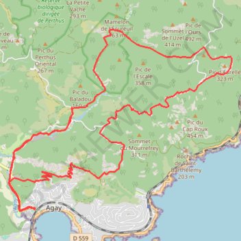 Rastel d'Agay - Col des Lentisques - Col de Belle Barbe GPS track, route, trail