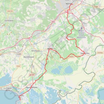 La Camargue, de Nîmes au Grau-du-Roi GPS track, route, trail