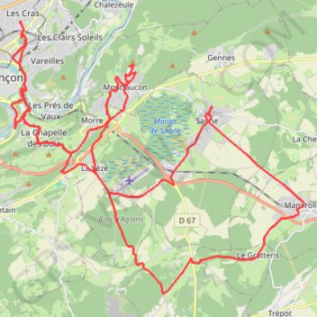 Dans les environs de Saône GPS track, route, trail