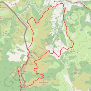 Bidarrai Aunamendi ibilaldi neurtua GPS track, route, trail