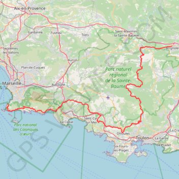 Traversée de la Sainte-Beaume et des Calanques GPS track, route, trail