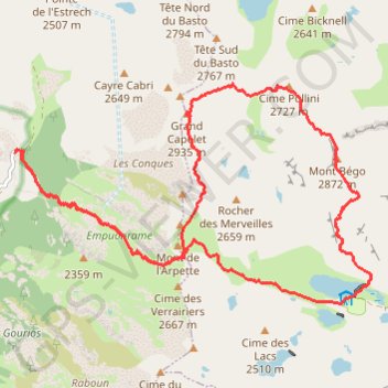 Grand Capelet et Mont Bégo en boucle par le Pas de l'Arpette, la Baisse de Valmasque et le refuge des Merveilles GPS track, route, trail