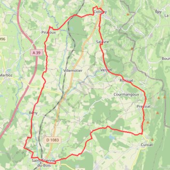 Circuit l'Ain à vélo n° 15 - Cavets et ventres jaunes GPS track, route, trail