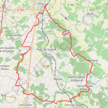 Pons vers Clion et St Genis 41kms GPS track, route, trail