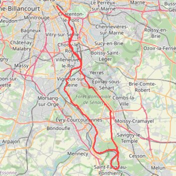 Boucle Sénart - Ponthierry - Berges de Seine GPS track, route, trail