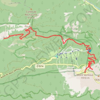 Ascension nord du mont Ventoux par le GR4 GPS track, route, trail