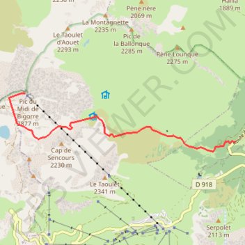 Descente du Pic du Midi à Artigues GPS track, route, trail