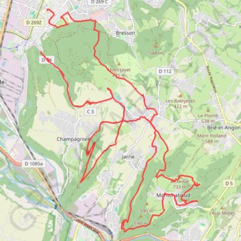 Des crêtes de Champagnier à la DH de Montchaboud par la pointe de Bellevue GPS track, route, trail