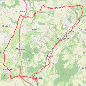 Vallee de la Bourbre et ses hauteurs. GPS track, route, trail