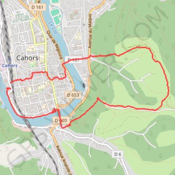 Cahors, le Lot, le causse, la vieille ville GPS track, route, trail