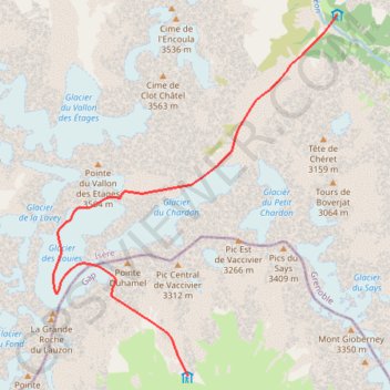 Écrins Randonnée glaciaire Pigeonnier - Carrelet via les rouies GPS track, route, trail
