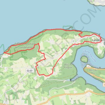 Crozon, le tour de Landévennec, grand parcours GPS track, route, trail