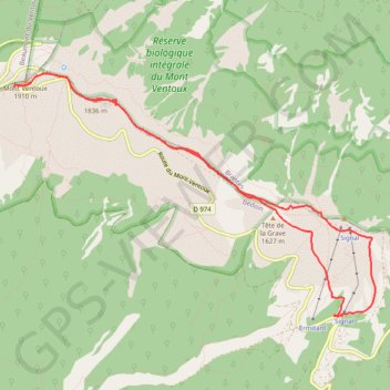 Le Mont Ventoux depuis le chalet Reynard GPS track, route, trail
